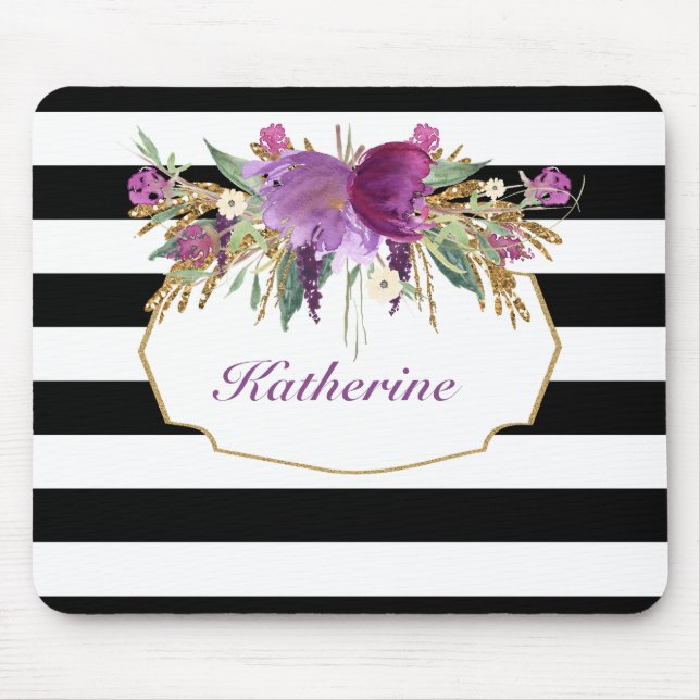 Alfombrilla De Ratón Flores acuáticas moradas y doradas personalizadas (Frente)