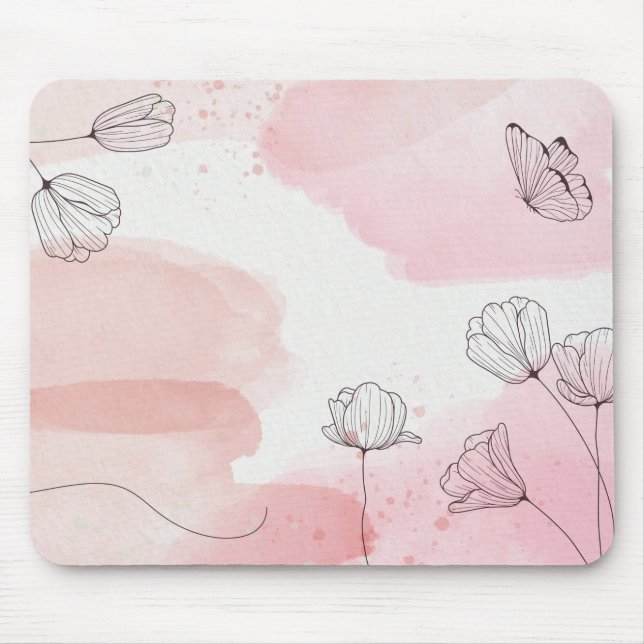 Alfombrilla De Ratón Flores acuáticas y mariposa (Frente)