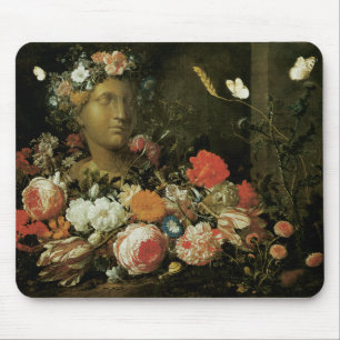 Alfombrilla De Ratón Flores alrededor de un busto clásico