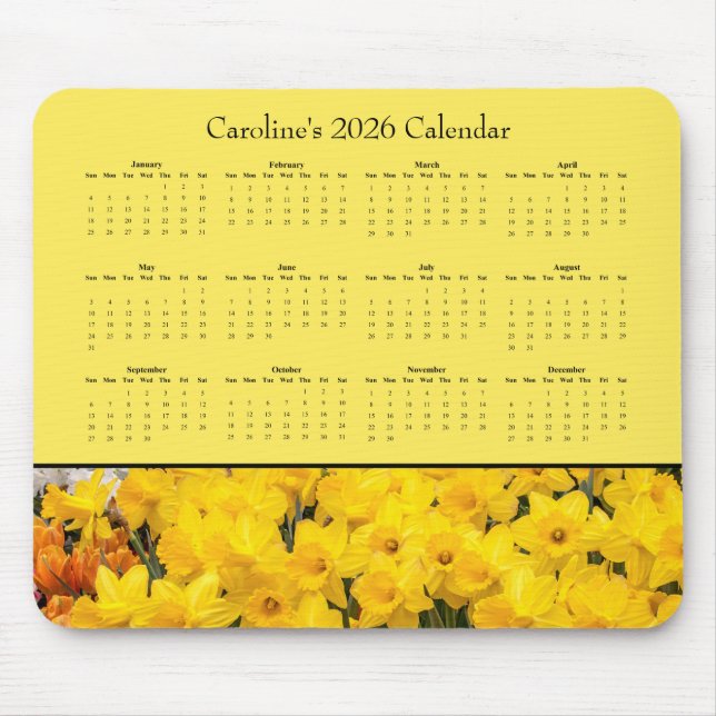 Alfombrilla De Ratón Flores Amarillas - Calendario personalizable 2026 (Frente)
