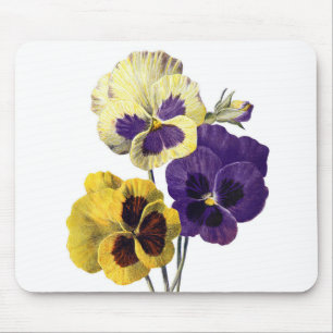 Alfombrilla De Ratón Flores antiguas de pintura violeta amarilla púrpur