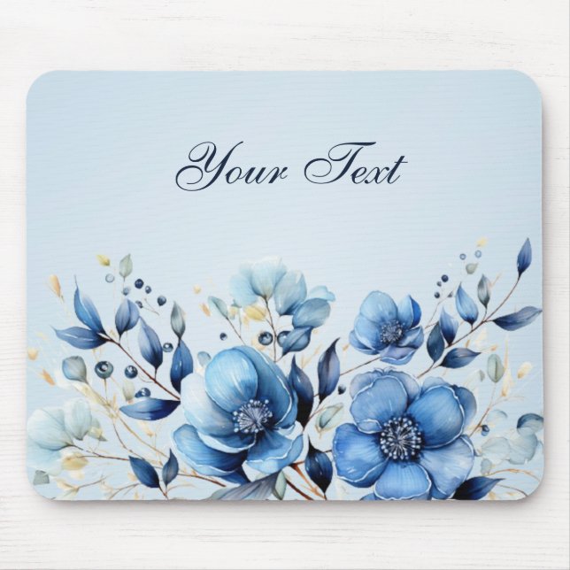 Alfombrilla De Ratón Flores azul acuarela Mousepad (Frente)
