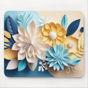 Alfombrilla De Ratón Flores azul y crema 3D