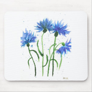 Alfombrilla De Ratón Flores azules de acianos acuarela