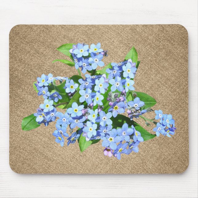 Alfombrilla De Ratón Flores azules en Burlap Country Mousepad (Frente)