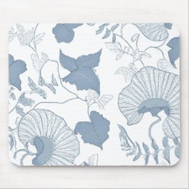 Alfombrilla De Ratón Flores azules japonesas de fondo blanco