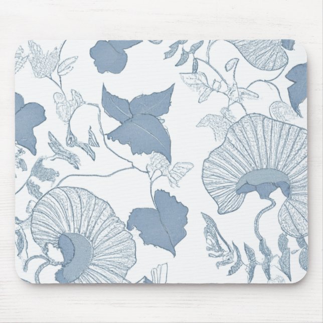 Alfombrilla De Ratón Flores azules japonesas de fondo blanco (Frente)