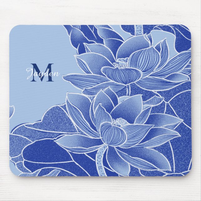Alfombrilla De Ratón Flores azules monográficas personalizadas Lotus Ma (Frente)