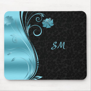 Alfombrilla De Ratón Flores azules monogramadas