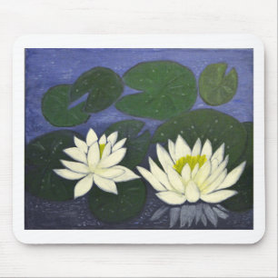 Alfombrilla De Ratón Flores blancas de agua, pintura acrílica