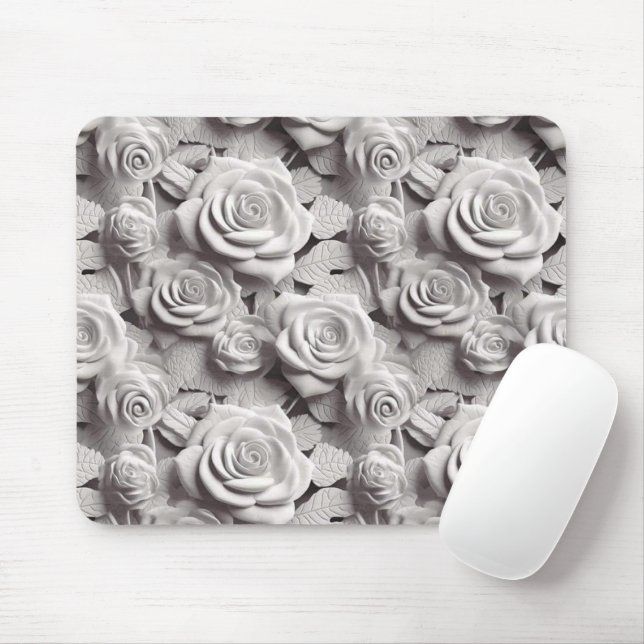 Alfombrilla De Ratón Flores blancas elegantes en 3D (Con ratón)
