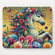 Flores Coloridas Caprichosas y Hermoso Caballo Bla