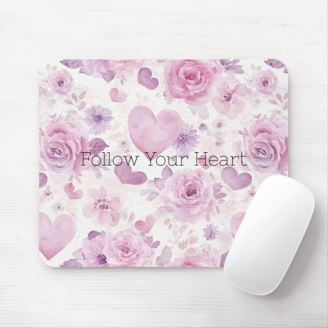 Alfombrilla De Ratón Flores Corazones Morados Rosas (Con ratón)