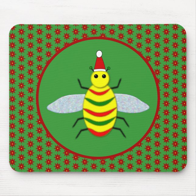 Alfombrilla De Ratón Flores de abeja y de poinsettia para Navidades peq (Frente)