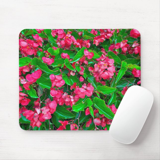 Alfombrilla De Ratón Flores de Begonia Rojas florecientes (Con ratón)