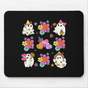 Alfombrilla De Ratón Flores de calabaza de fantasma retro Coquette Boo 