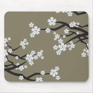 Alfombrilla De Ratón Flores De Cerezo De Sakura Blanca Zen En Gris