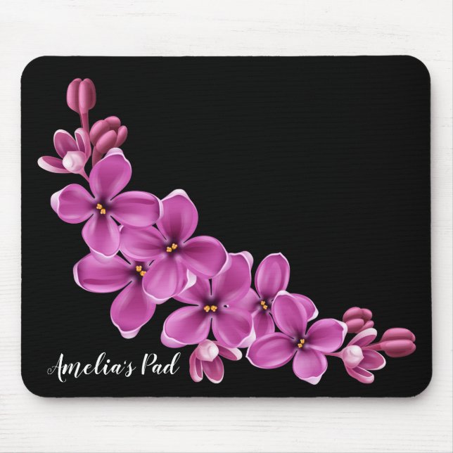 Alfombrilla De Ratón Flores de cerezo rosado en negro (Frente)