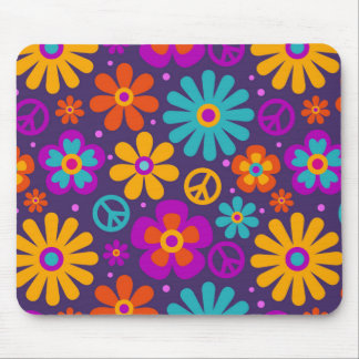 Alfombrilla De Ratón Flores de colores Paz Amor Groovy Retro Hippie
