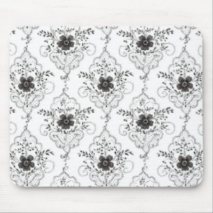 Alfombrilla De Ratón Flores de encaje falso blanco y negro