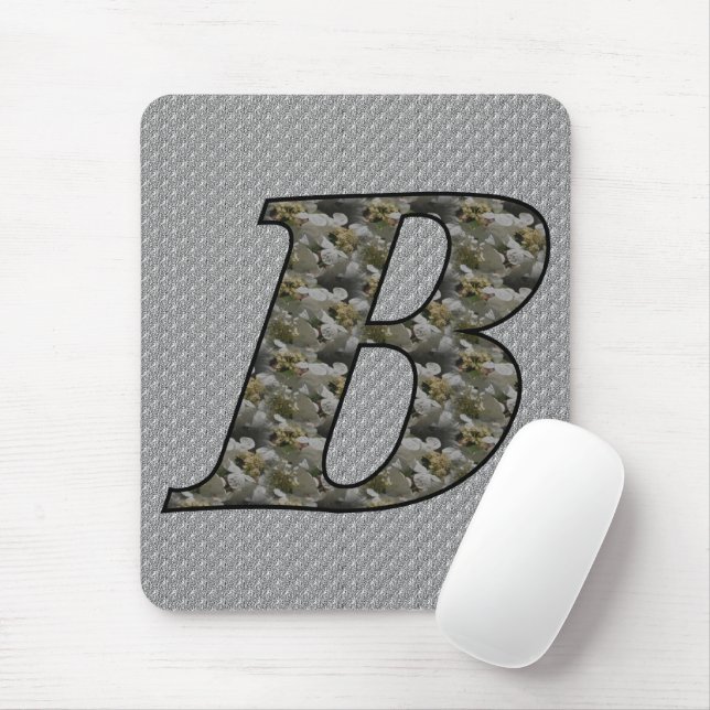 Alfombrilla De Ratón Flores de Hortensia con Inicial de Monograma B (Con ratón)