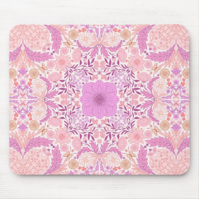 Alfombrilla De Ratón Flores de jardín retro en rosa (Frente)