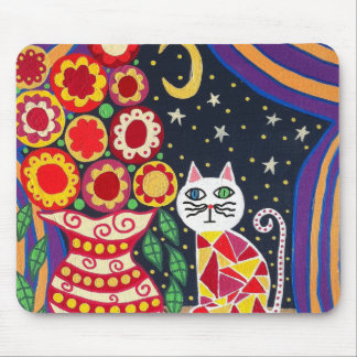 Alfombrilla De Ratón Flores de la luna del gato de Mousepad del arte de