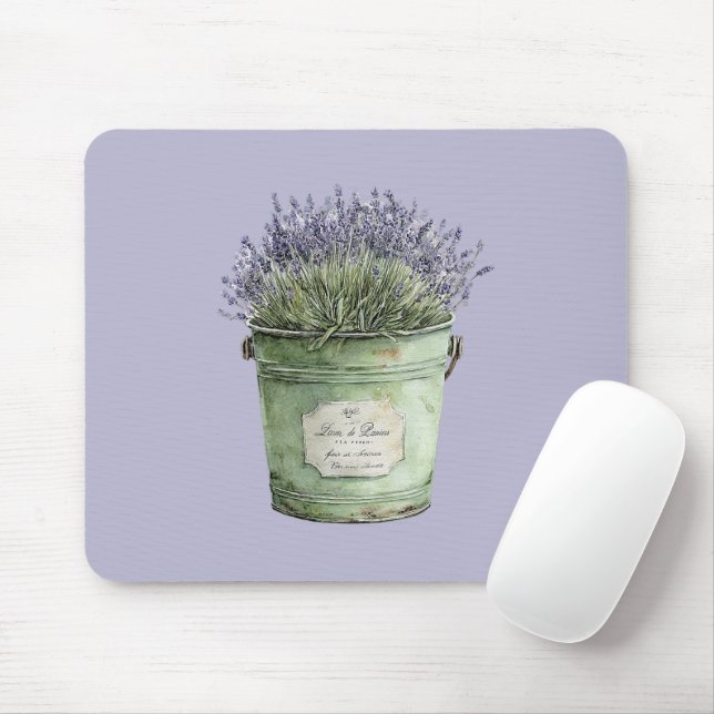 Alfombrilla De Ratón Flores de lavanda en cubo verde (Con ratón)