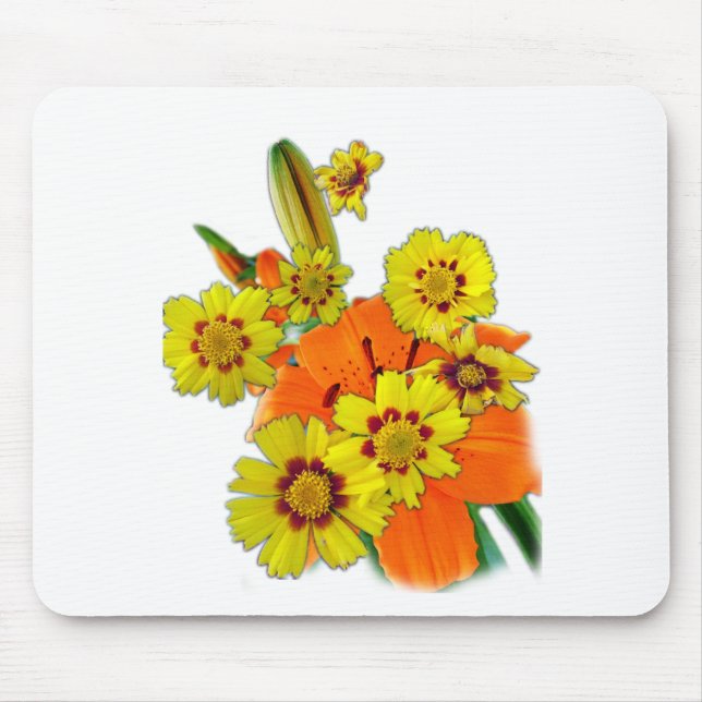 Alfombrilla De Ratón Flores de lirio naranja y margarita (Frente)