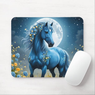 Alfombrilla De Ratón Flores de luna de caballo mágico azul,