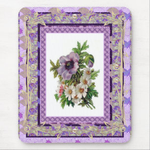 Alfombrilla De Ratón Flores de malva floral Mousepad Vintage
