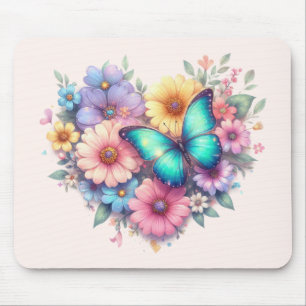 Alfombrilla De Ratón Flores de margarita con una hermosa mariposa