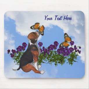 Alfombrilla De Ratón Flores de mariposas beagle pipa Mousepad animal