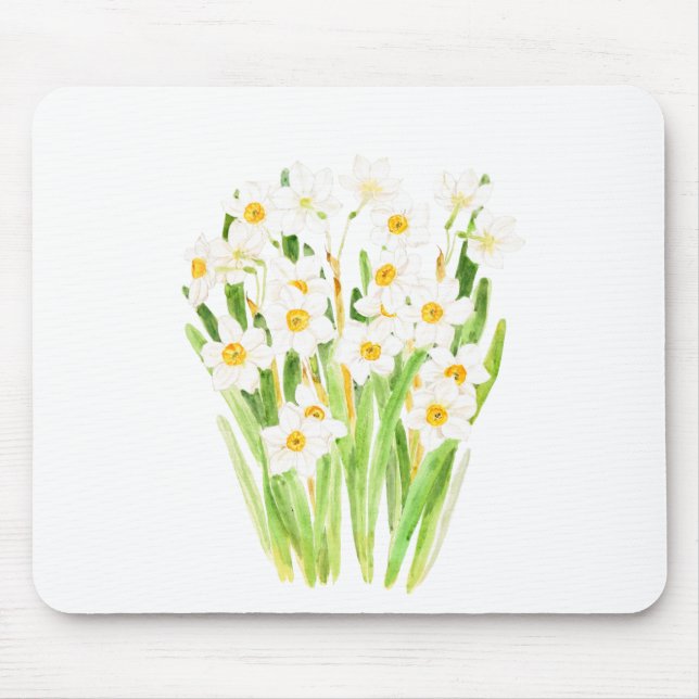 Alfombrilla De Ratón flores de narciso blanco acuarela 2022 (Frente)