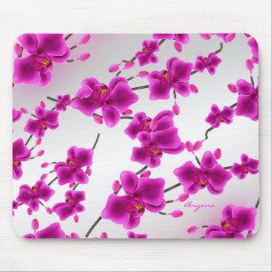 Alfombrilla De Ratón Flores de orquídea Chic Morado Brillante Floral El