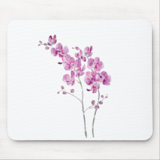Alfombrilla De Ratón flores de orquídea púrpura rosada acuarela y tinta