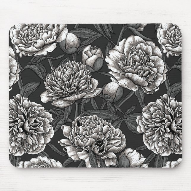 Alfombrilla De Ratón Flores de peonía blanca en gris oscuro (Frente)