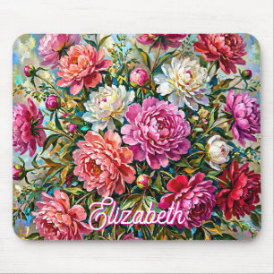 Alfombrilla De Ratón Flores de peonía pintadas con colores elegantes
