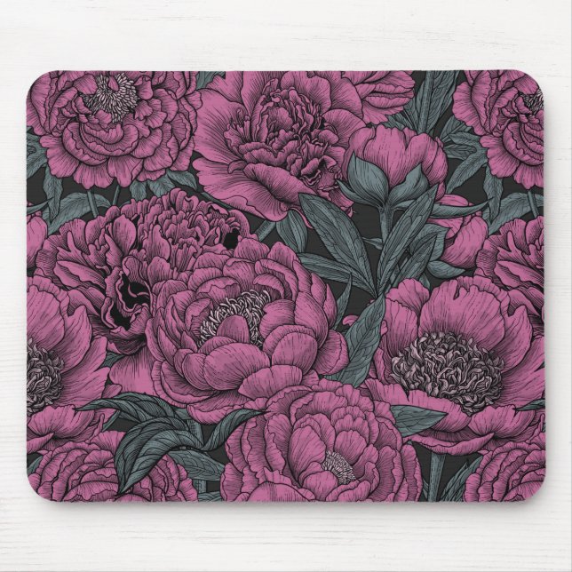 Alfombrilla De Ratón Flores de peonía púrpura (Frente)