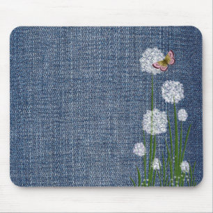 Alfombrilla De Ratón Flores de puff sobre Denim