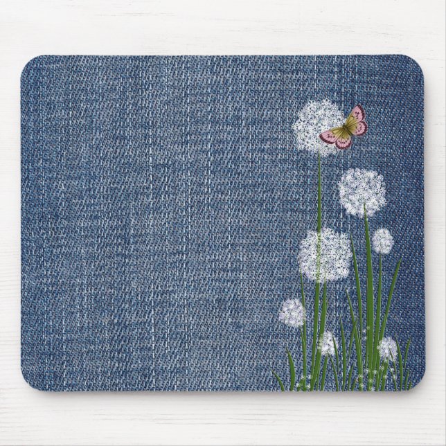 Alfombrilla De Ratón Flores de puff sobre Denim (Frente)