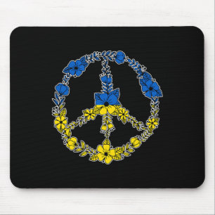 Alfombrilla De Ratón Flores de signo de paz de Ucrania en azul y amaril