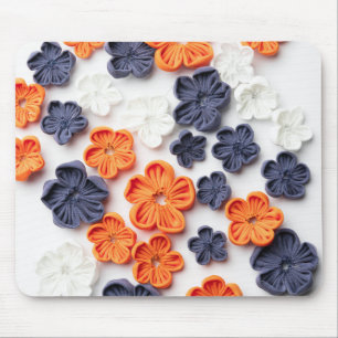 Alfombrilla De Ratón Flores de tela cosida artesanal de primavera azul 