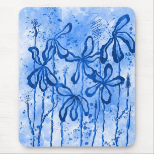 Alfombrilla De Ratón Flores de tinta abstracta azul