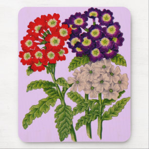Alfombrilla De Ratón flores de verbena en rojo y púrpura