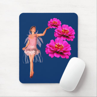 Alfombrilla De Ratón Flores De Zinnia De Hada Y Rosa