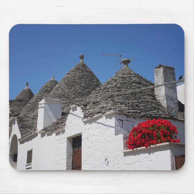 Alfombrilla De Ratón Flores del geranio y casas del trulli en (Frente)