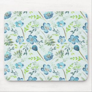 Alfombrilla De Ratón Flores Elegantes de color azul verde azul Boho