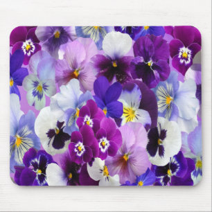 Alfombrilla De Ratón Flores Florales de Pensamiento Azul Púrpura Blanco