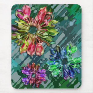 Alfombrilla De Ratón flores fractales abstractas 2D   mancha azul verde